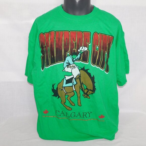 STAMPEDE CITY Calgary Mens 2XL Green Graphic T Shirt  Cowboy Horse Rodeo - Picture 1 of 7